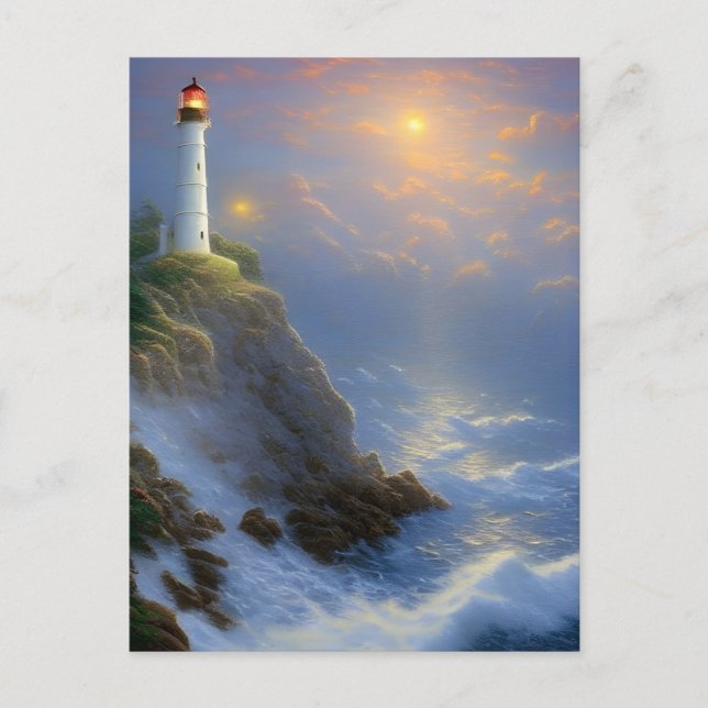 Guiding Light Cliff Lighthouse Digital Art  Postcard (Front)