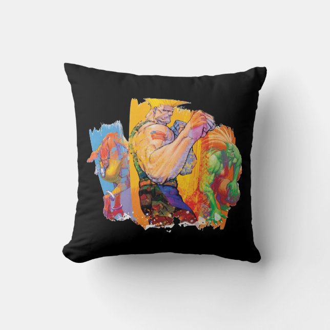 Guile, Blanka & Dhalsim Throw Pillow (Front)