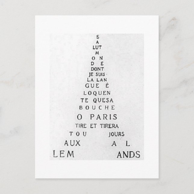 Guillaume Apollinaire, Eiffel Calligramme Postcard (Front)