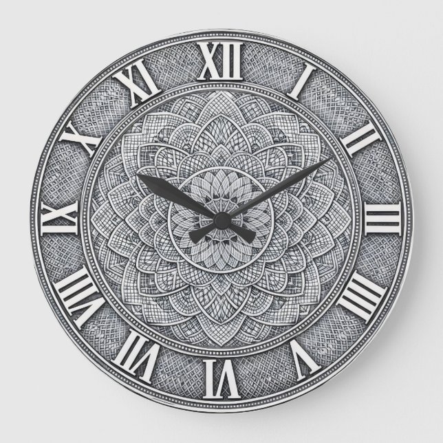 Guilloché Roman Numeral  — Luxury Engraved pattern Large Clock (Front)