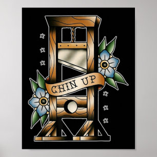 Guillotine Traditional Tattoo Flash Chin Up Mediev Poster