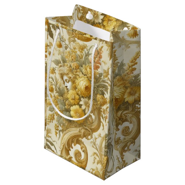 Guilt of Gold – Baroque Floral Pillow Small Gift Bag (Front Angled)