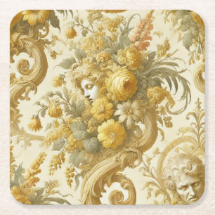 Guilt of Gold – Baroque Floral  Square Paper Coaster