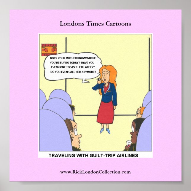 Guilt Trip Airlines Funny Carrtoon Funny Poster (Front)