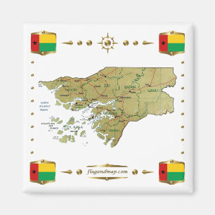 Guinea-Bissau Map + Flags Magnet