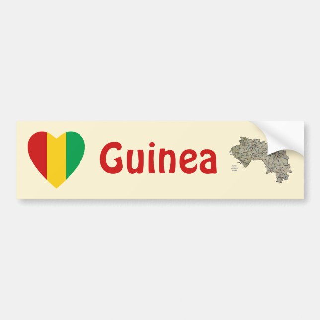 Guinea-Conakry Flag Heart + Map Bumper Sticker (Front)