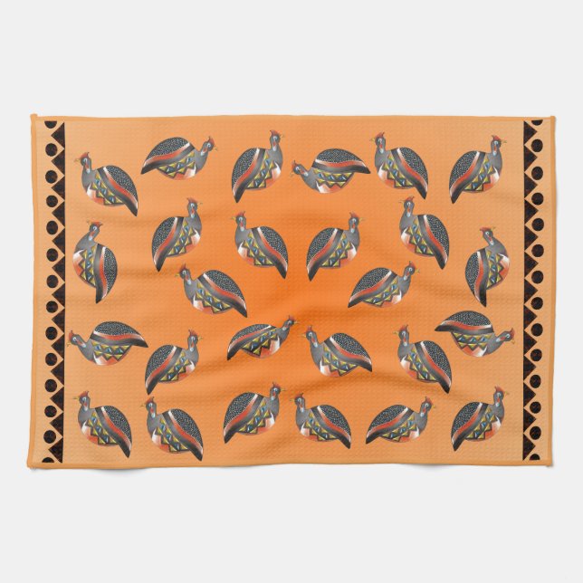 GUINEA FOWL 35 ALL OVER PRINT AND BORDERS KITCHEN TOWEL (Horizontal)