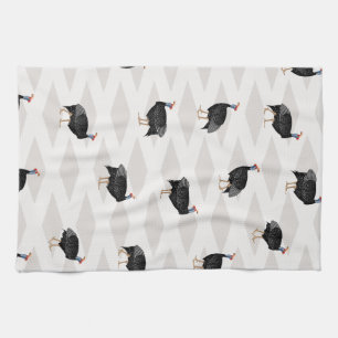 Guinea fowl bird pattern geometric kitchen towel