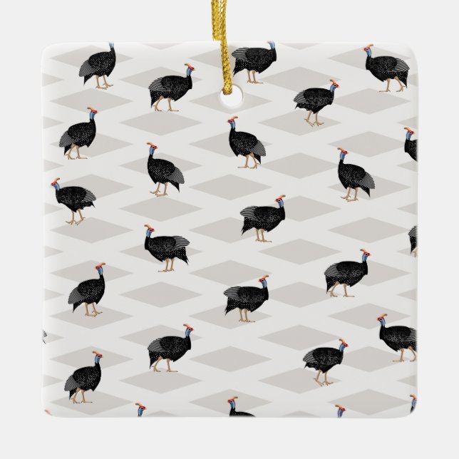 Guinea fowl birds ceramic ornament (Front)