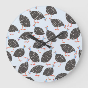 Guinea Fowl Blue Pattern Large Clock