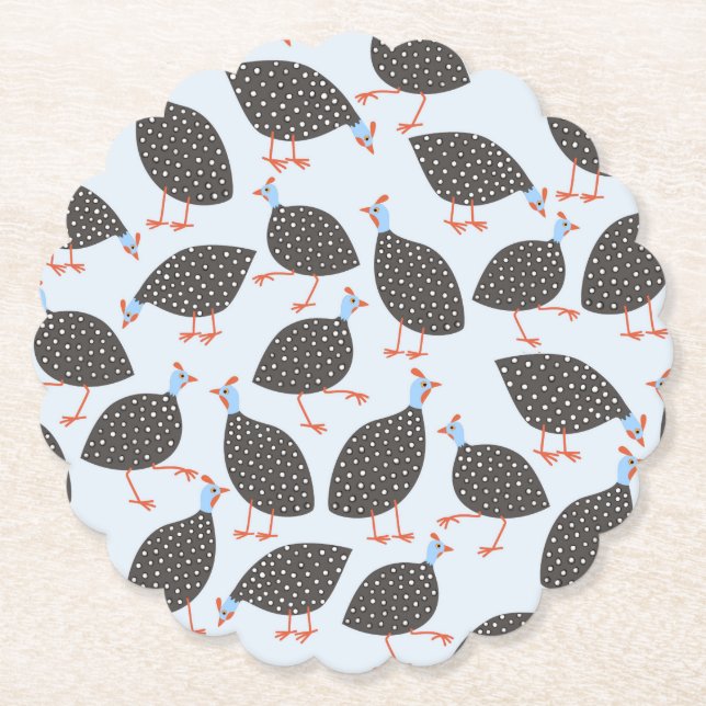 Guinea Fowl Blue Pattern Paper Coaster (Front)