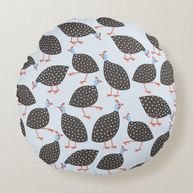 Guinea Fowl Blue Pattern Round Pillow (Front)