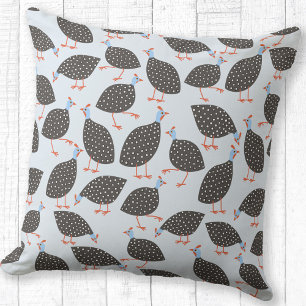 Guinea Fowl Cute Blue Throw Pillow