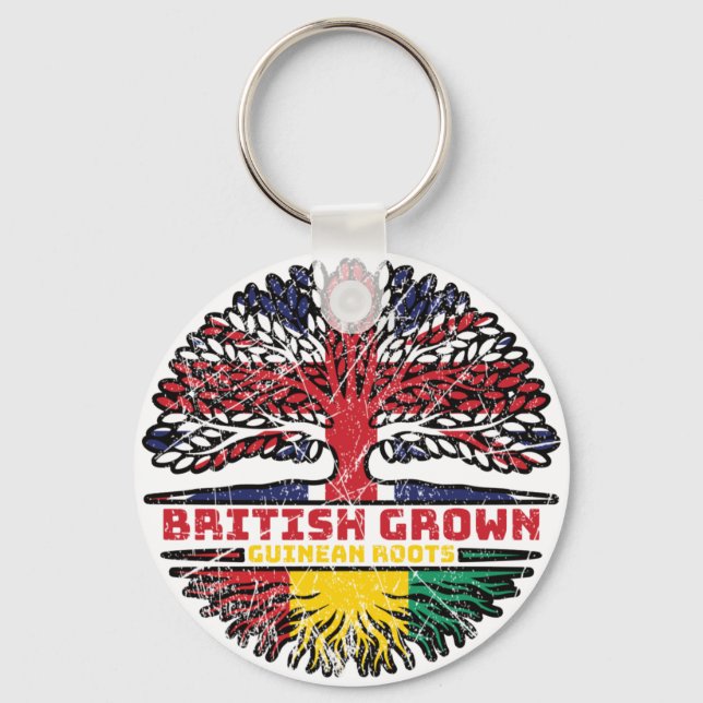 Guinea Guinean British UK Tree Roots Flag Keychain (Front)