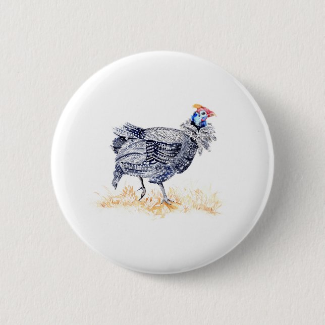 Guinea hen 2 inch round button (Front)