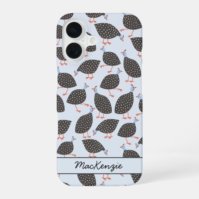 Guinea Hen Bird Pattern Personalized iPhone 16 Case (Back)