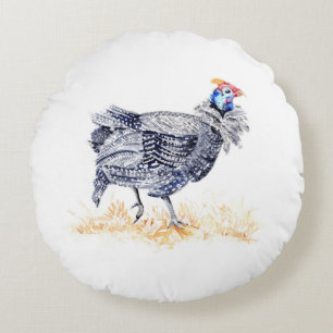 Guinea hen round pillow