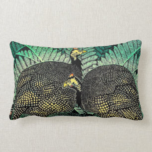 Guinea Hens kasamatsu shiro bird leaf japanese art Lumbar Pillow