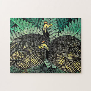 Guinea Hens kasamatsu shiro birds japanese art Jigsaw Puzzle