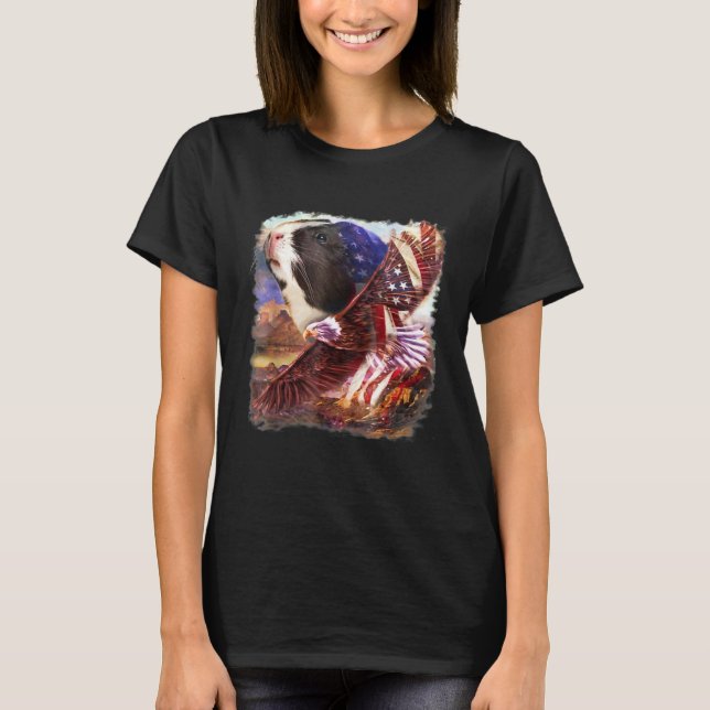 Guinea Pig American Flag 4th July Independence Eag T-Shirt (Front)
