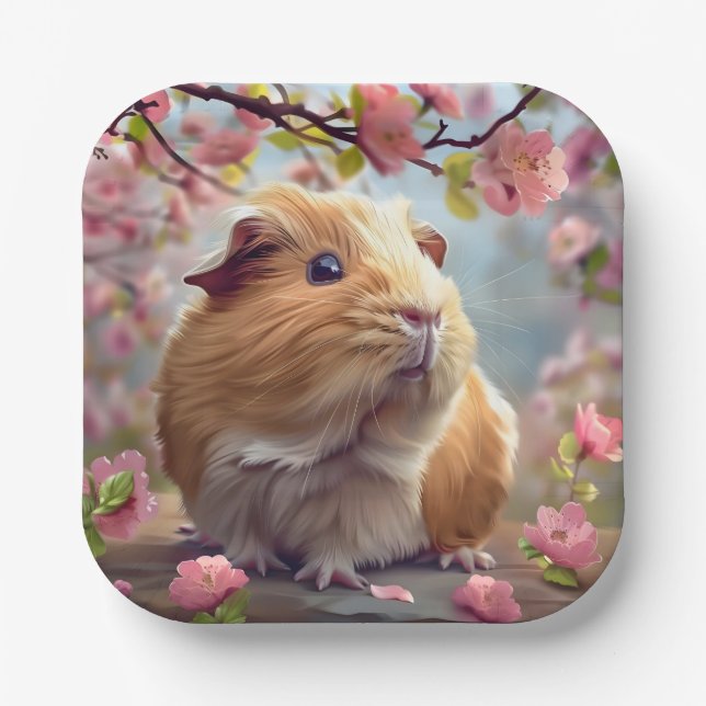 Guinea Pig Amidst Spring Blossoms Paper Plate (Front)