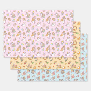 Guinea pig and capybara pattern set of three wrapping paper sheet