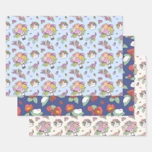 Guinea pig and flower patterns wrapping paper sheet