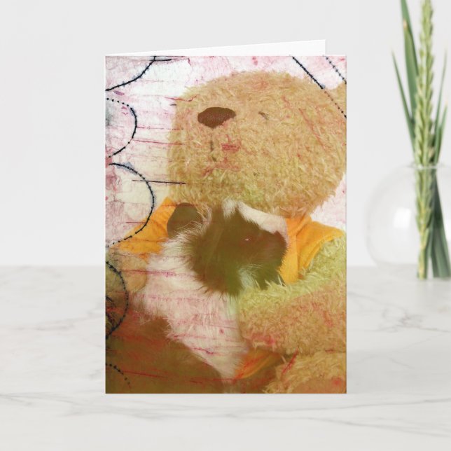 Guinea Pig and Teddy Bear Mixed Media Texture Card (Front)