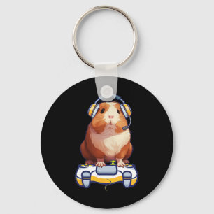 Guinea Pig And Video Gamer Lover Fluffy Cavy Gamer Keychain