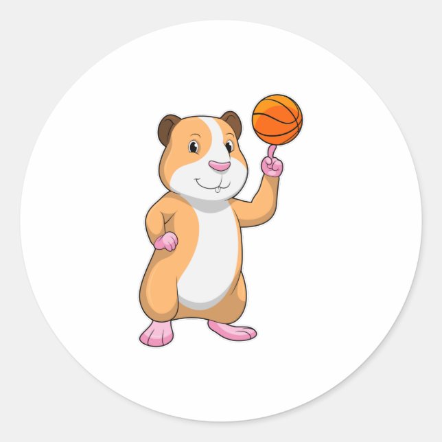 Guinea pig as Basketball player with Basketball.pn Classic Round Sticker (Front)