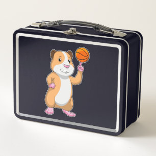 Guinea pig as Basketball player with Basketball.pn Metal Lunch Box
