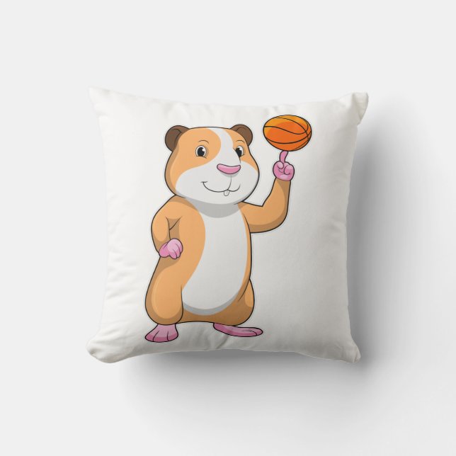 Guinea pig as Basketball player with Basketball.pn Throw Pillow (Front)