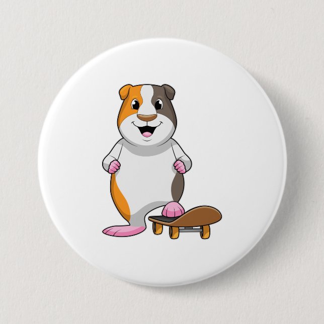 Guinea pig as Skater with Skateboard 3 Inch Round Button (Front)