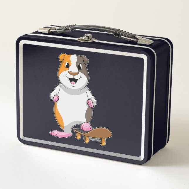 Guinea pig as Skater with Skateboard Metal Lunch Box (Front)