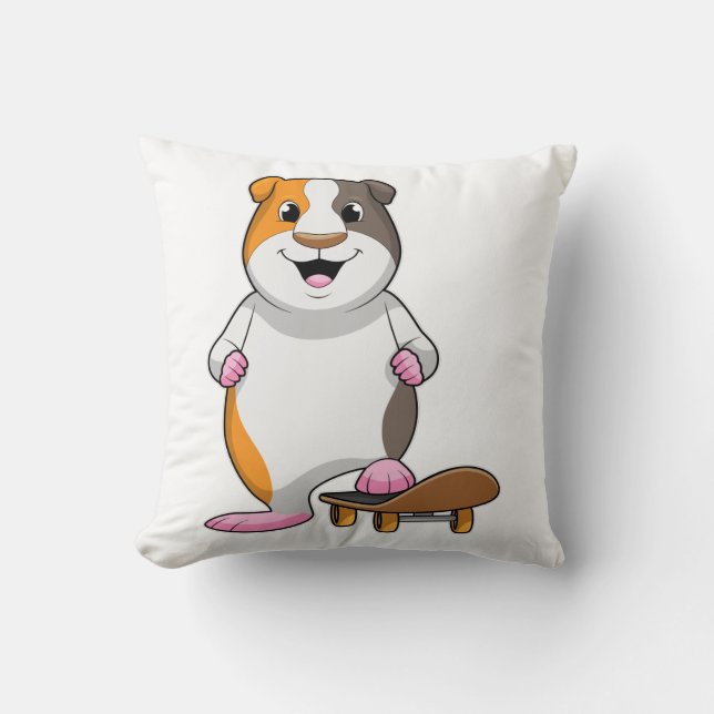 Guinea pig as Skater with Skateboard Throw Pillow (Front)