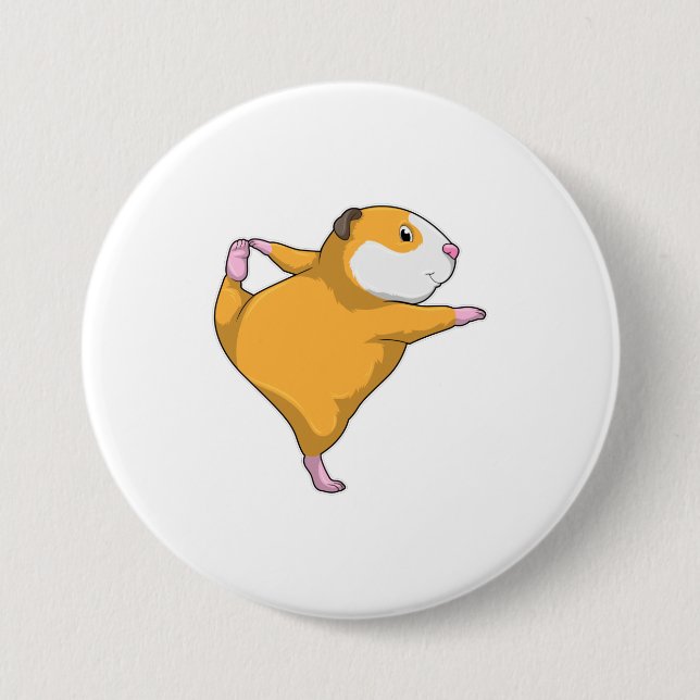 Guinea pig at Yoga Stretching exercise 3 Inch Round Button (Front)