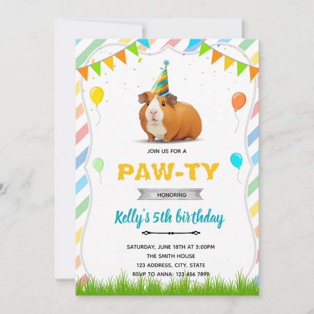 Guinea Pig birthday invitation (Front)