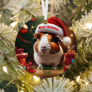 Guinea Pig Christmas Greeting, Metal Ornament