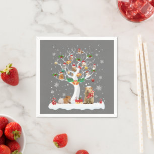 Guinea Pig Christmas On Winter Tree Goat Lover Paj Napkin