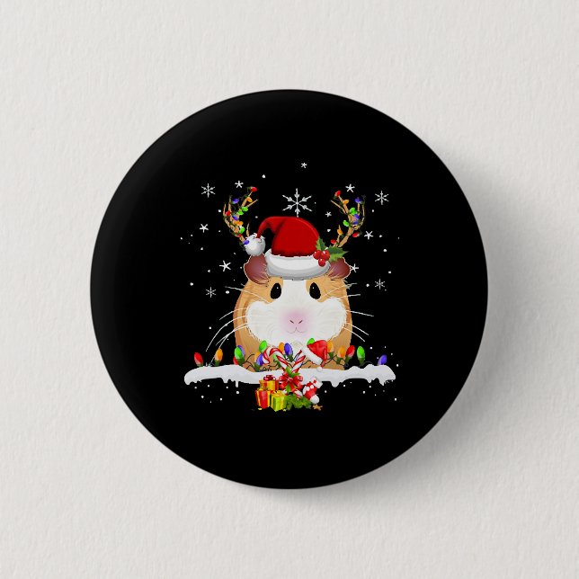 Guinea Pig Christmas Reindeer Christmas Lights 2 Inch Round Button (Front)