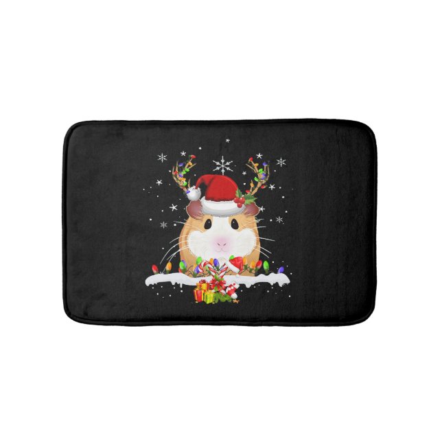 Guinea Pig Christmas Reindeer Christmas Lights Bath Mat (Front)