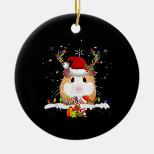 Guinea Pig Christmas Reindeer Christmas Lights Ceramic Ornament