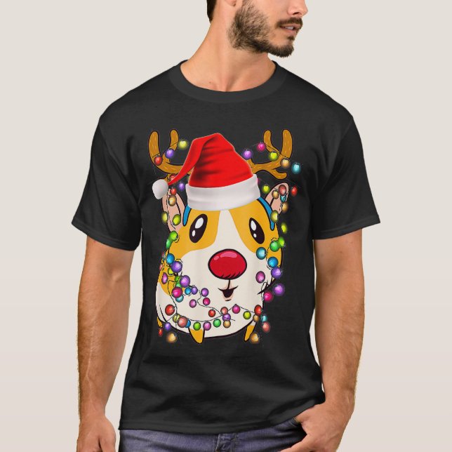 Guinea Pig Christmas Reindeer Christmas Lights Paj T-Shirt (Front)