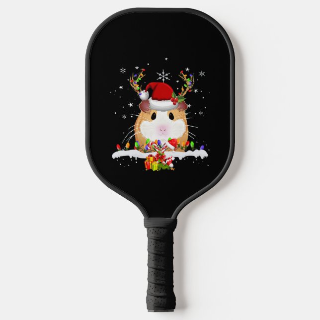 Guinea Pig Christmas Reindeer Christmas Lights Pickleball Paddle (Front)