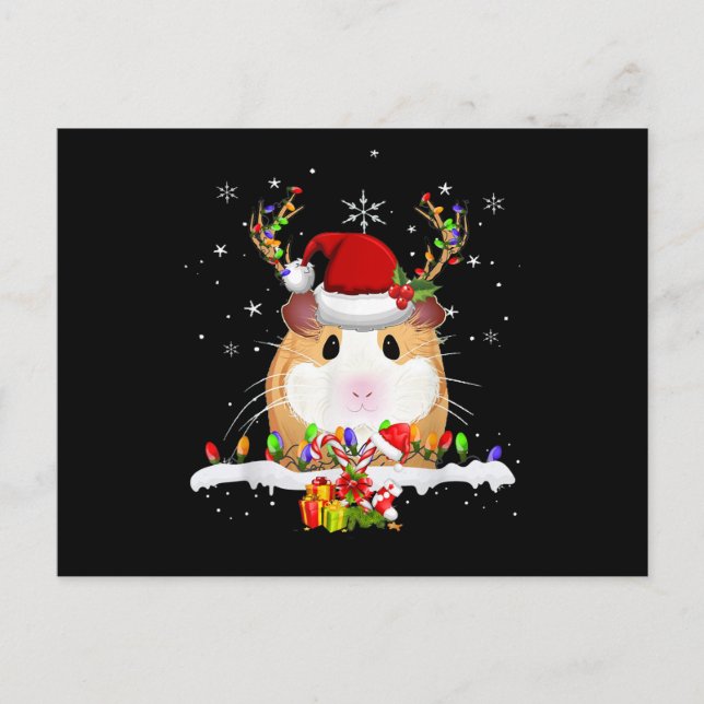 Guinea Pig Christmas Reindeer Christmas Lights Postcard (Front)