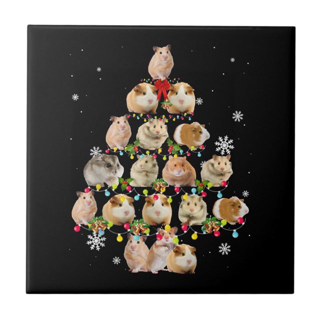 Guinea Pig Christmas Tree Lights Funny Xmas Gift Tile (Front)