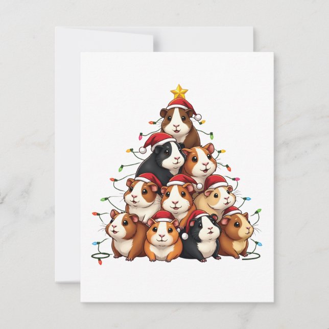 Guinea Pig Christmas Tree Merry Christmas Xmas Holiday Card (Front)