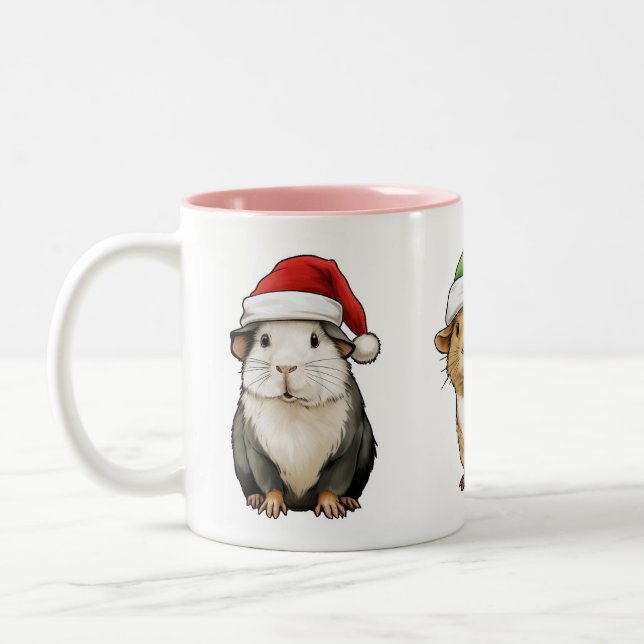 Guinea Pig Christmas wear Santa Hat Two-Tone Coffee Mug (Left)
