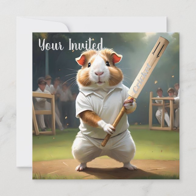 Guinea Pig Cricketer: Dressed In Whites Invitation (Front)