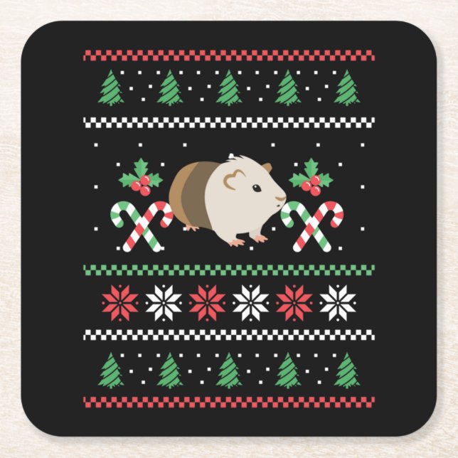 Guinea pig Dad ugly Christmas Square Paper Coaster (Front)